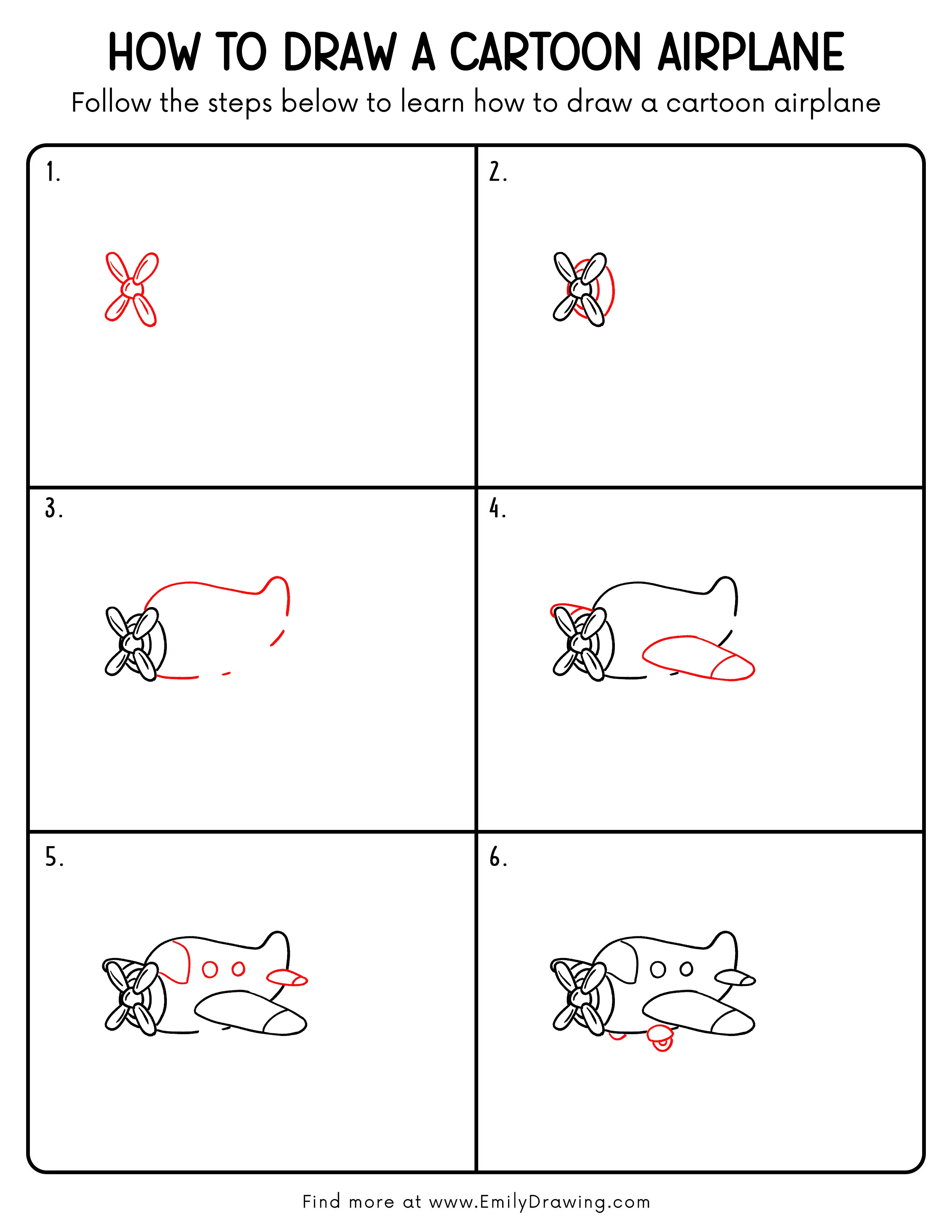 Printable Cartoon Airplane Drawing Guide